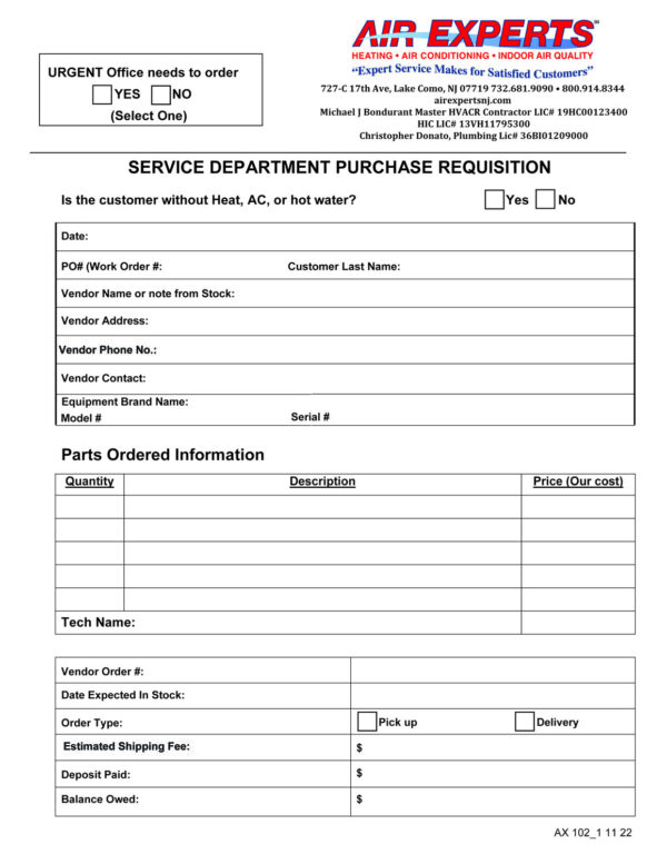 AX 102 Purchase Requisition - Service