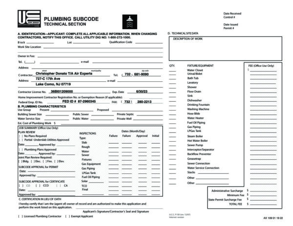 AX 109 Plumbing Subcode